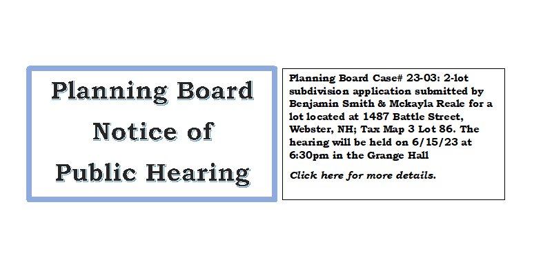 Planning Board Public Hearing 6/15/23 at 6:30pm